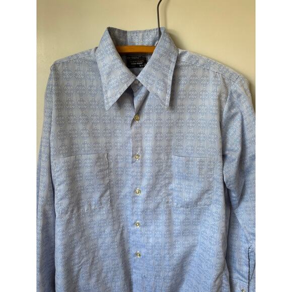 Blue Geometric Patterned Polyester Disco Shirt - Picture 1 of 7